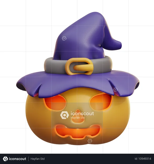 Calabaza de halloween con sombrero de bruja  3D Icon