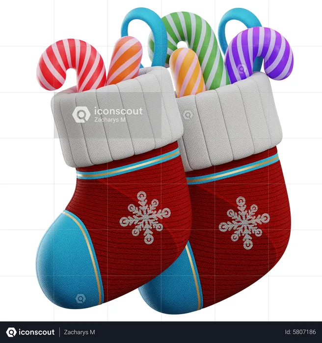 Calcetines navideños con baston de caramelo  3D Icon