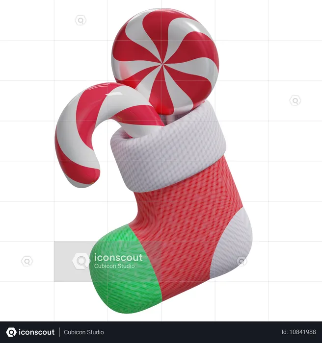 Calcetines navideños y dulces  3D Icon