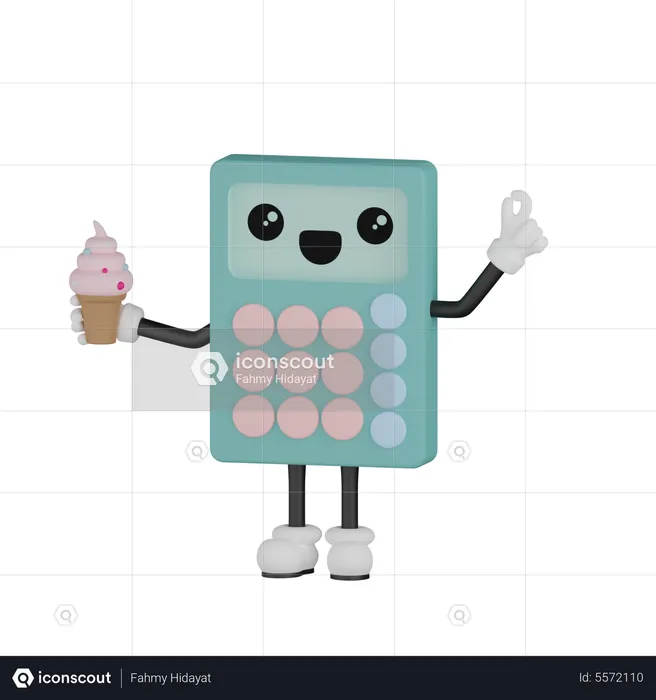 Calculator Holding Ice Cream  3D Illustration