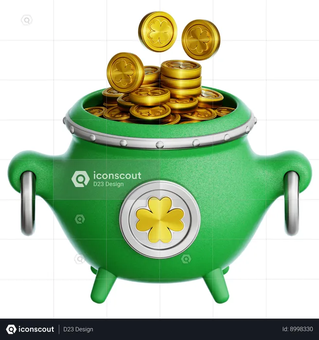 Caldeirão com moedas de ouro  3D Icon