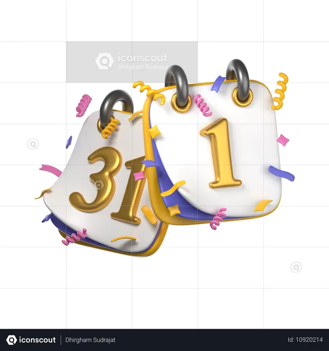 Calendar 31st December & 1st January  3D Icon