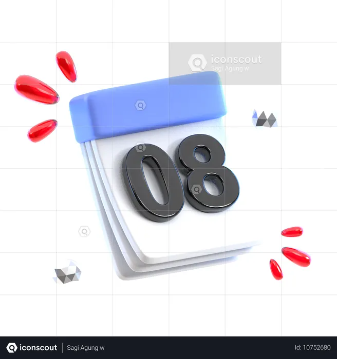 Calendar Date 08  3D Icon