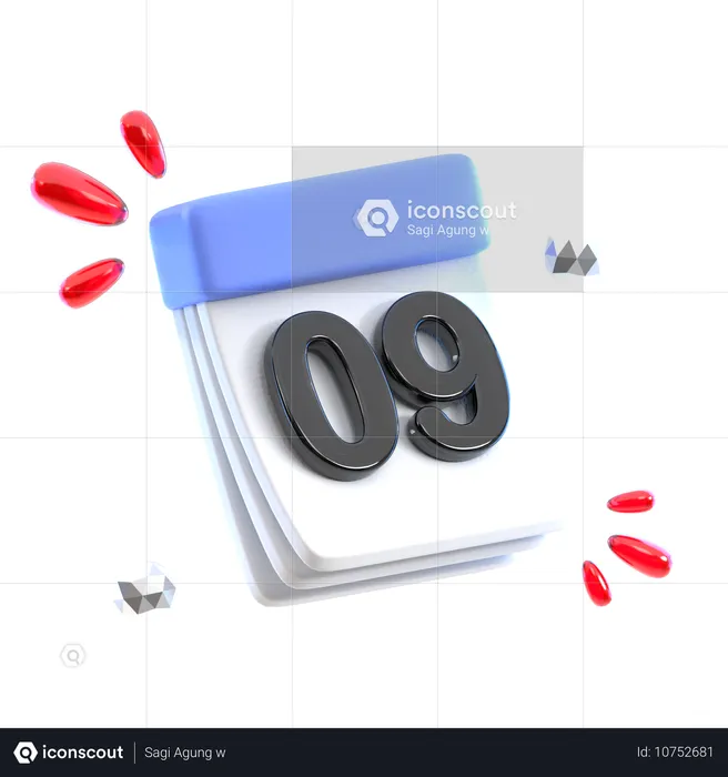 Calendar Date 09  3D Icon