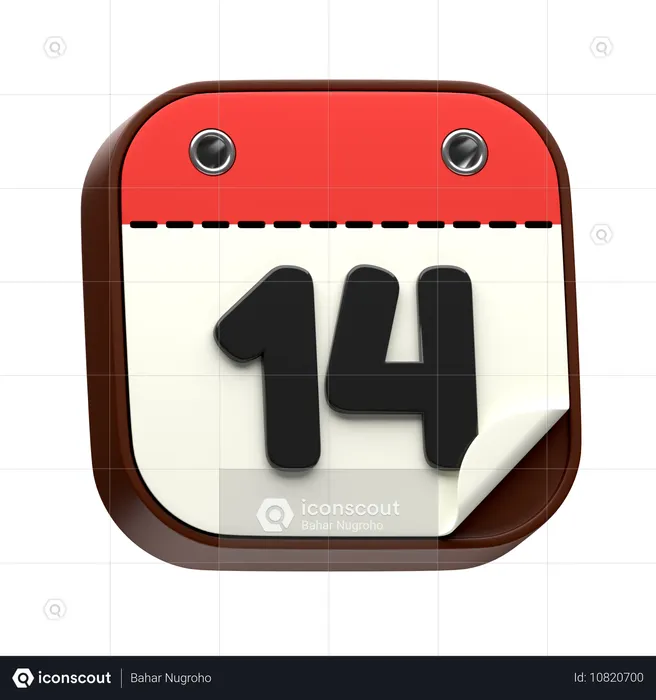 Calendar Date 14  3D Icon