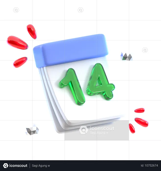 Calendar Date 14  3D Icon