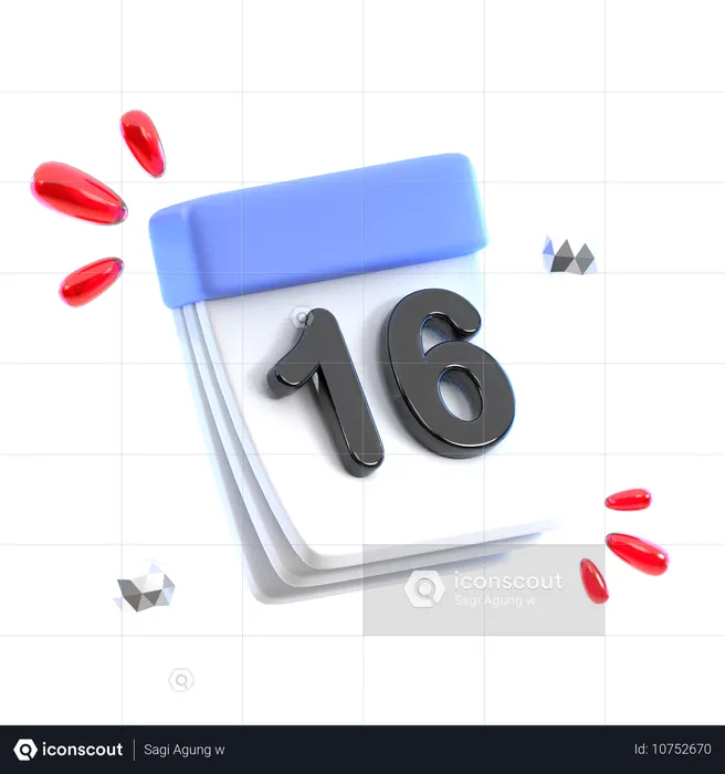 Calendar Date 16  3D Icon