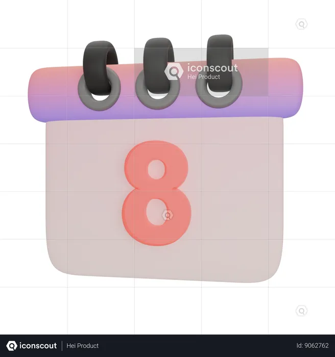 Calendar Number Eight  3D Icon