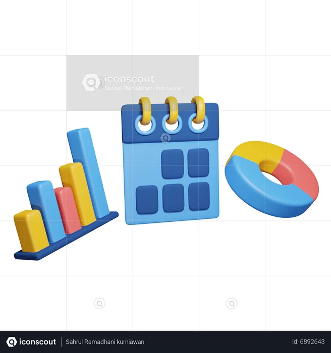 Calendar With Chart  3D Icon