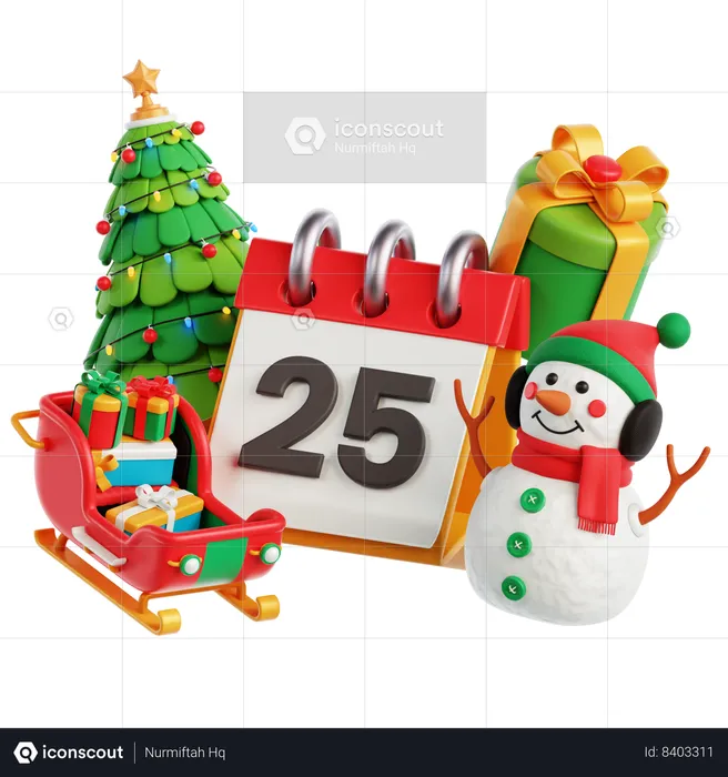 Calendario árbol de navidad muñeco de nieve  3D Icon