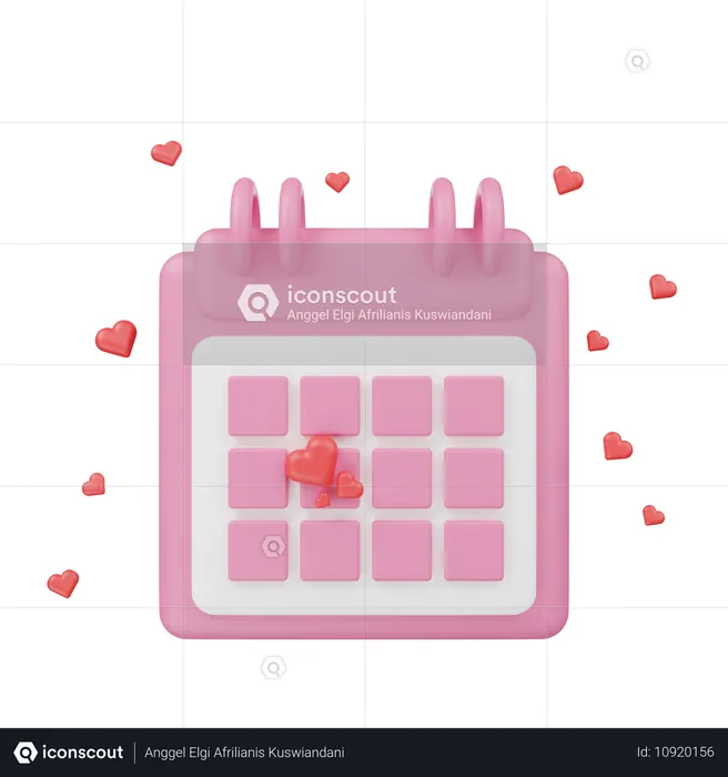 Calendário com formas de coração  3D Icon