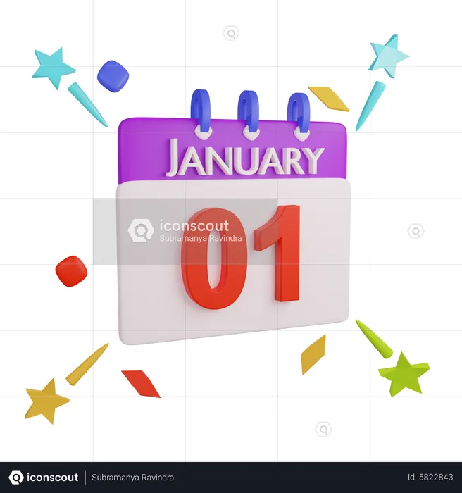 Calendario de año nuevo  3D Icon