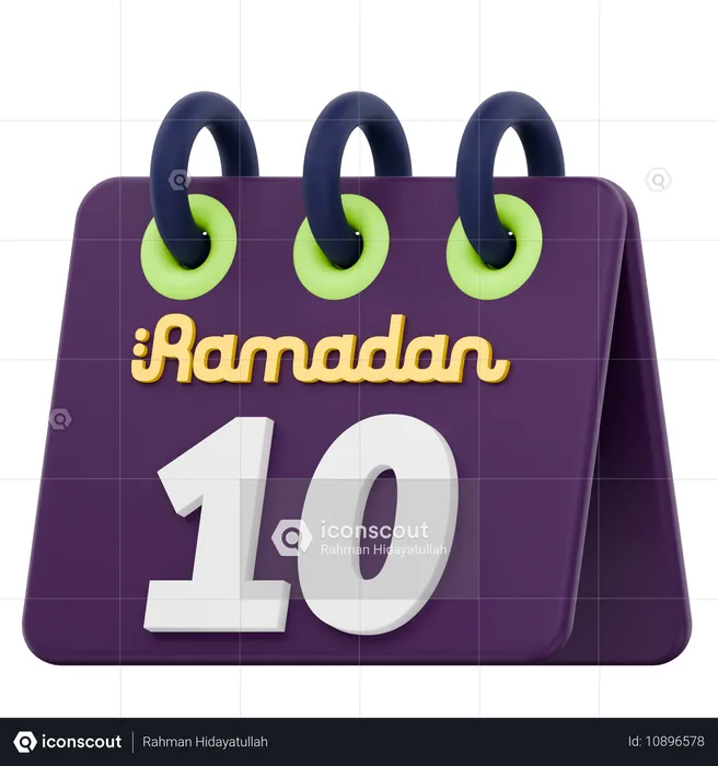 Calendario del décimo día del Ramadán Celebración del Ramadán  3D Icon