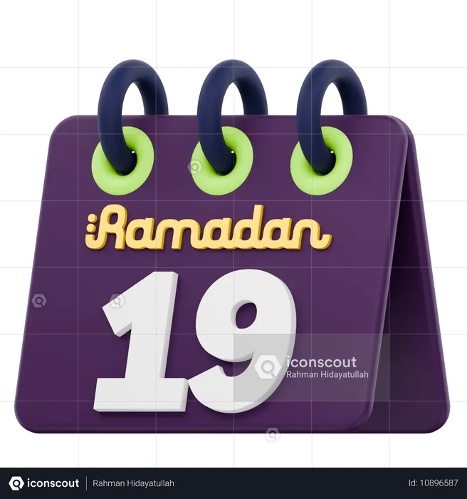 Calendario del decimonoveno día del Ramadán Celebración del Ramadán  3D Icon