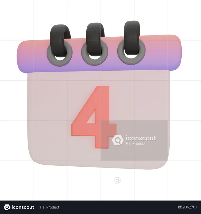 Calendario número cuatro  3D Icon