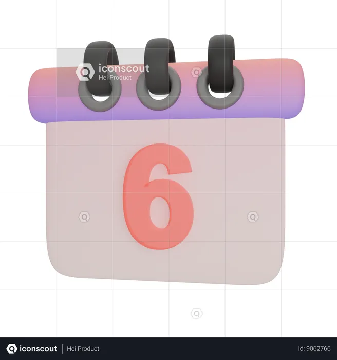 Calendario numero seis  3D Icon