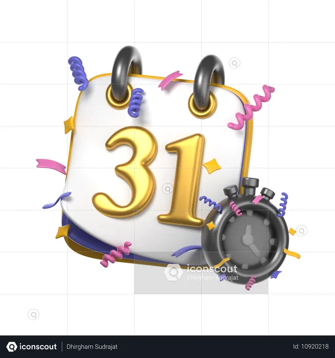 Calendrier 31 décembre & Horloge  3D Icon