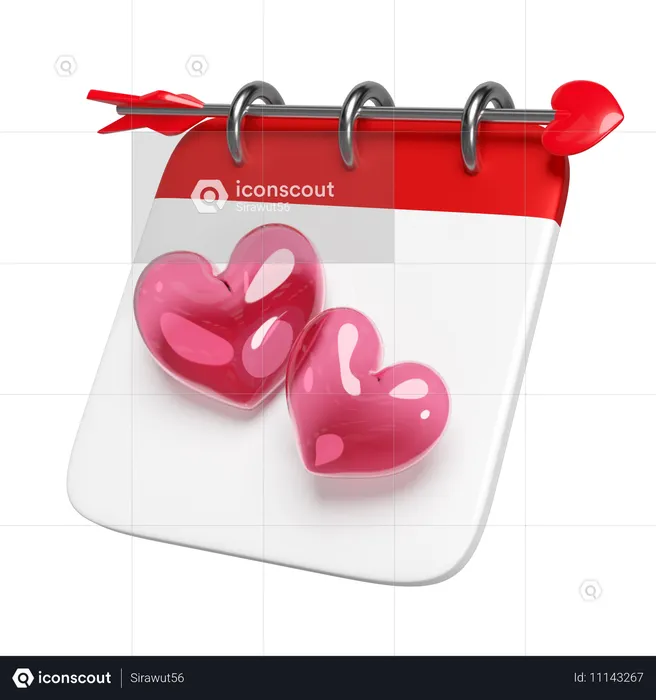 Calendrier avec double coeur  3D Icon