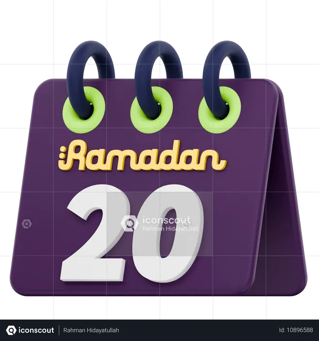 Calendrier du vingtième jour du Ramadan Célébration du Ramadan  3D Icon