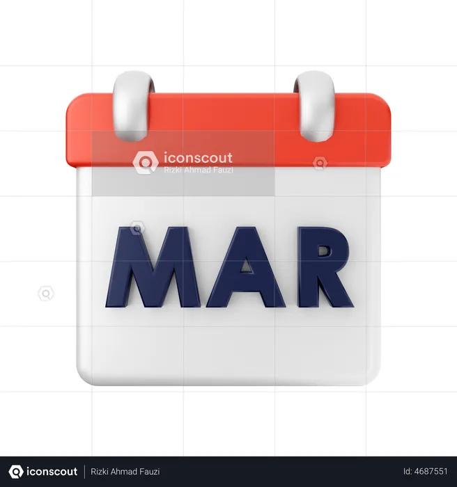 Calendrier de mars  3D Illustration