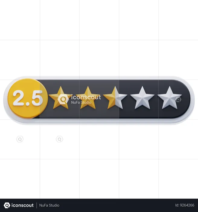 Calificación de dos punto cinco estrellas  3D Icon