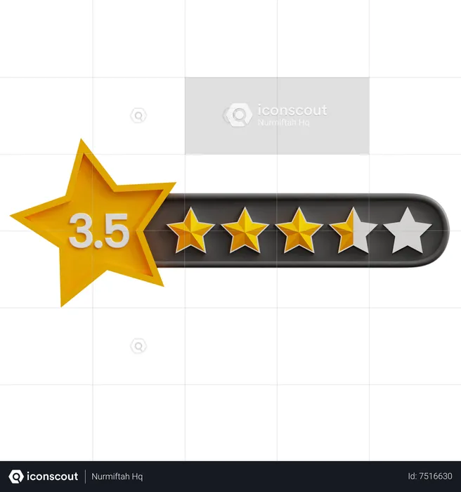 Calificación de tres punto cinco estrellas  3D Icon