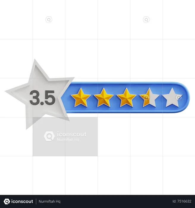 Calificación de tres punto cinco estrellas  3D Icon