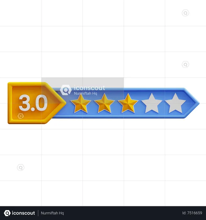 Calificación tres de cinco estrellas  3D Icon