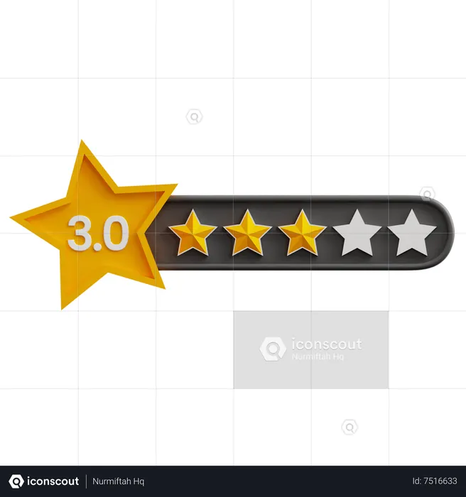 Calificación tres de cinco estrellas  3D Icon