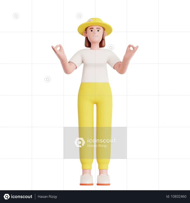 Calm Woman Relaxing  3D Icon