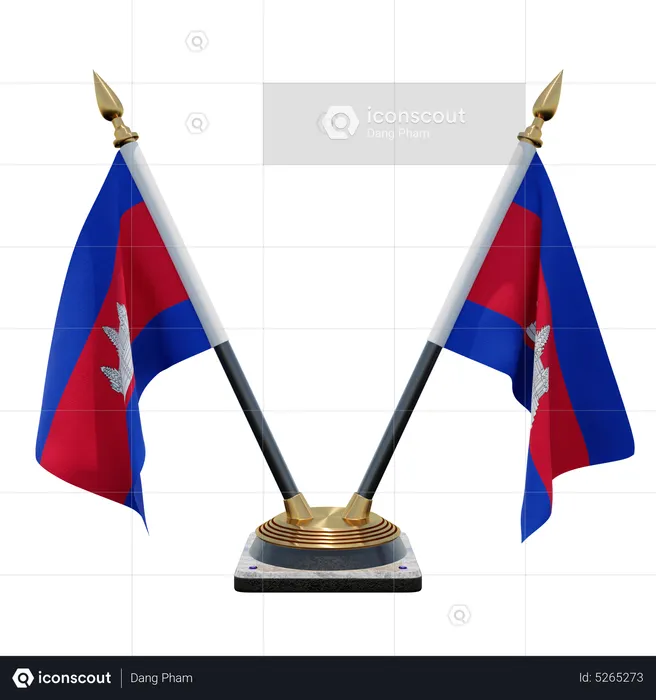 Support de drapeau de bureau double (V) Cambodge Flag 3D Icon
