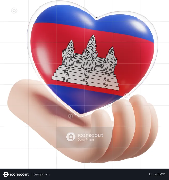 Cambodia Flag Heart Hand Care Flag 3D Icon