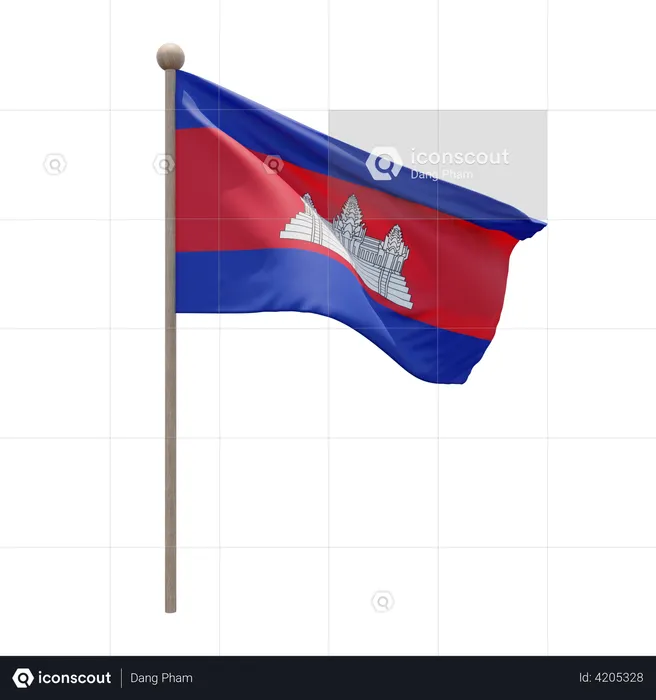 Cambodia Flag Pole  3D Flag