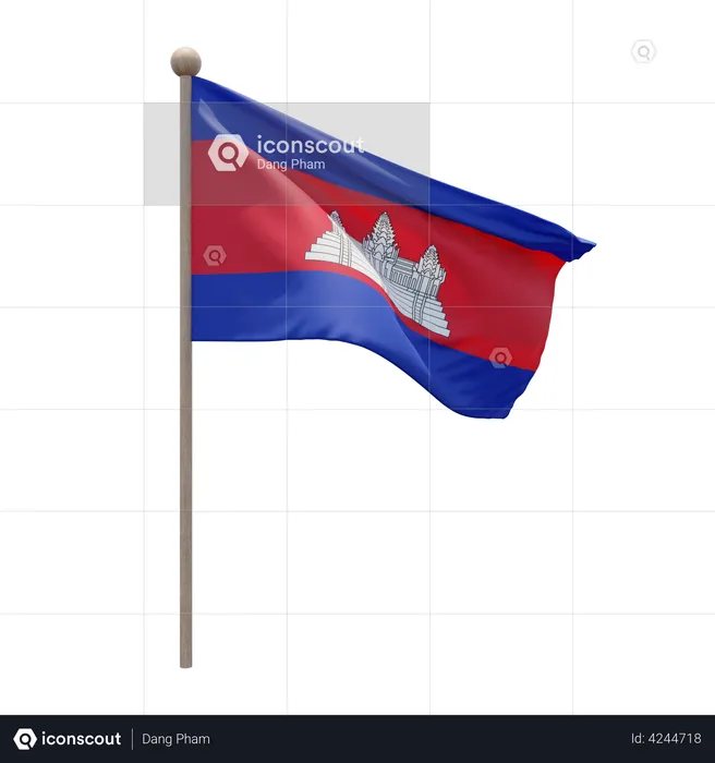Cambodia Flagpole Flag 3D Illustration