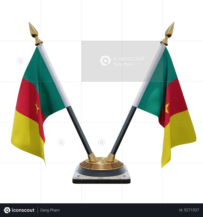 Cameroon Double (V) Desk Flag Stand Flag 3D Icon