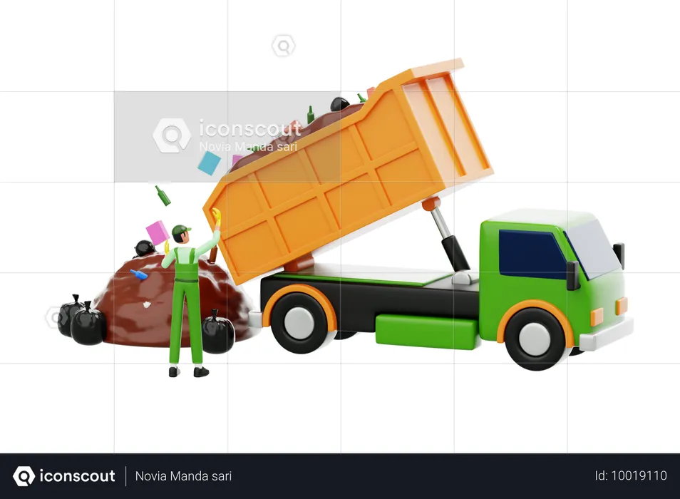 Un camion-benne déverse les déchets directement dans les décharges  3D Illustration