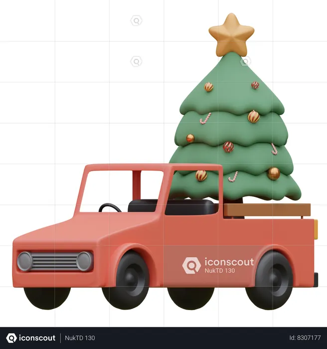 Camión vintage y árbol de navidad  3D Icon