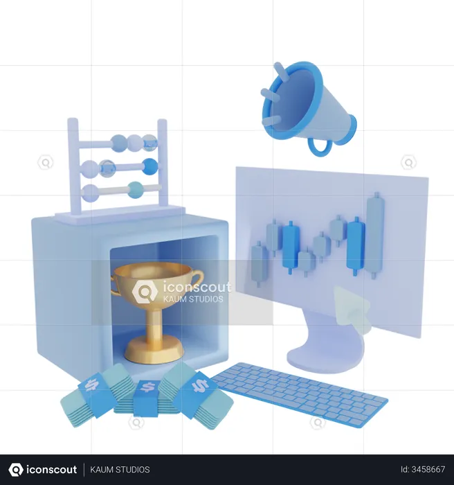 Campanha de marketing no mercado de ações  3D Illustration