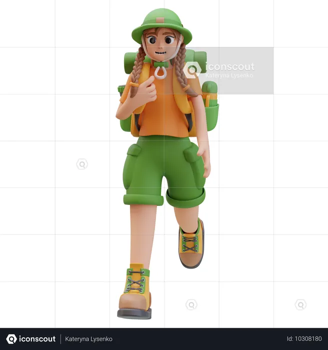 Camper Girl com mochila segue em frente  3D Illustration