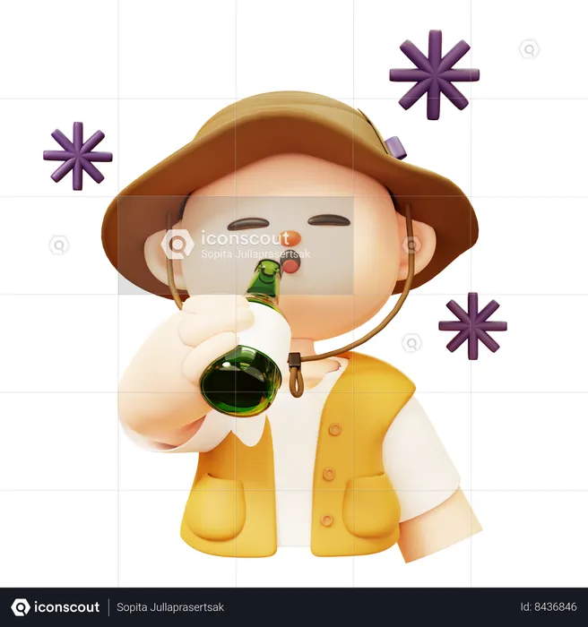 Camper Man Drinking Alcohol  3D Illustration