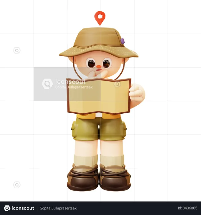 Camper Man Looking At Map  3D Illustration