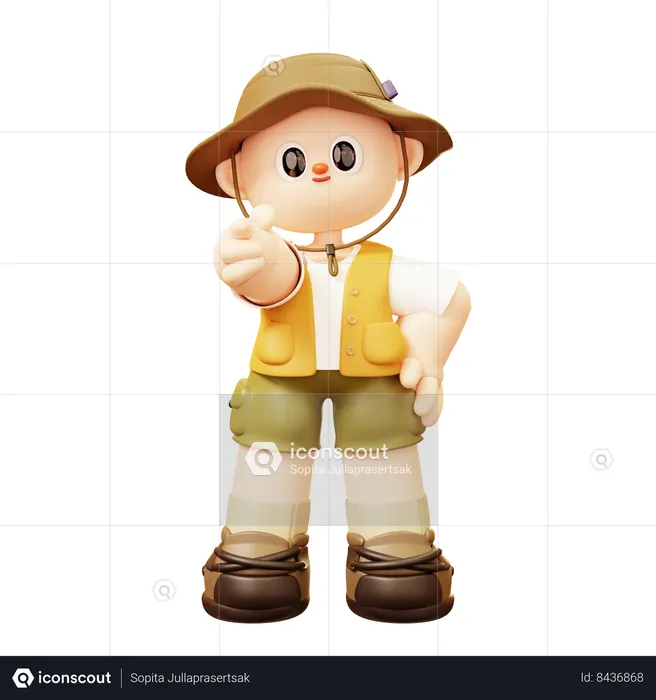 Camper Man Pointing With His Finger  3D Icon