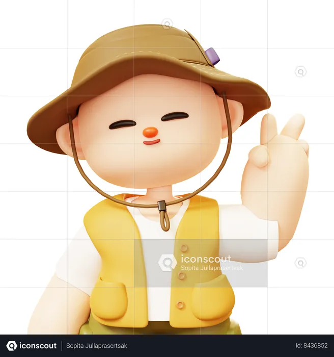 Camper Smiling Man Showing Victory Sign Greeting Gesture  3D Illustration