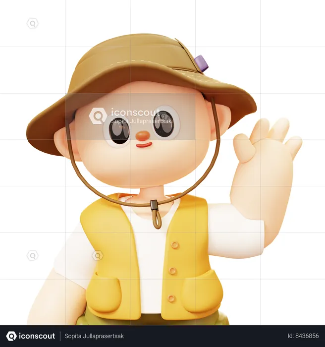Camper Smiling Man With Greeting Gesture  3D Illustration