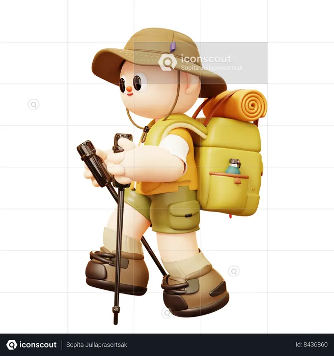 Campeur, randonnée homme, à, sac à dos  3D Icon