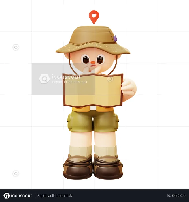 Campeur, homme, regarder, carte  3D Icon