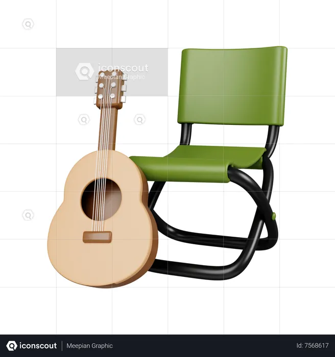 Camping Chair With Guitar  3D Icon