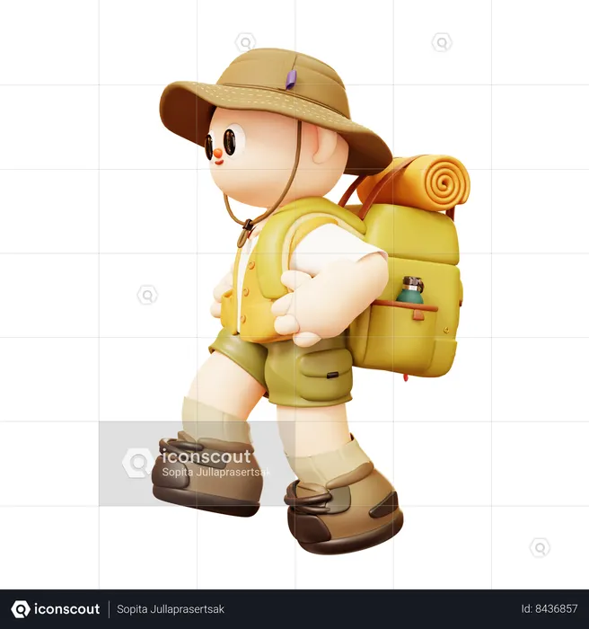 Homem campista andando com mochila  3D Icon