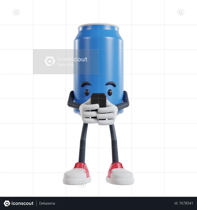 Can of soft drink character Typing Message on the Smartphone  3D Illustration
