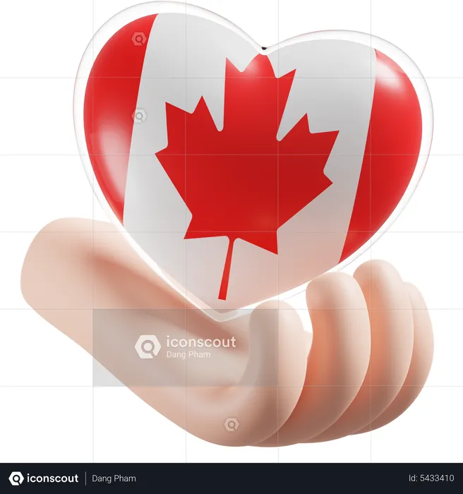 Canada Flag Heart Hand Care Flag 3D Icon